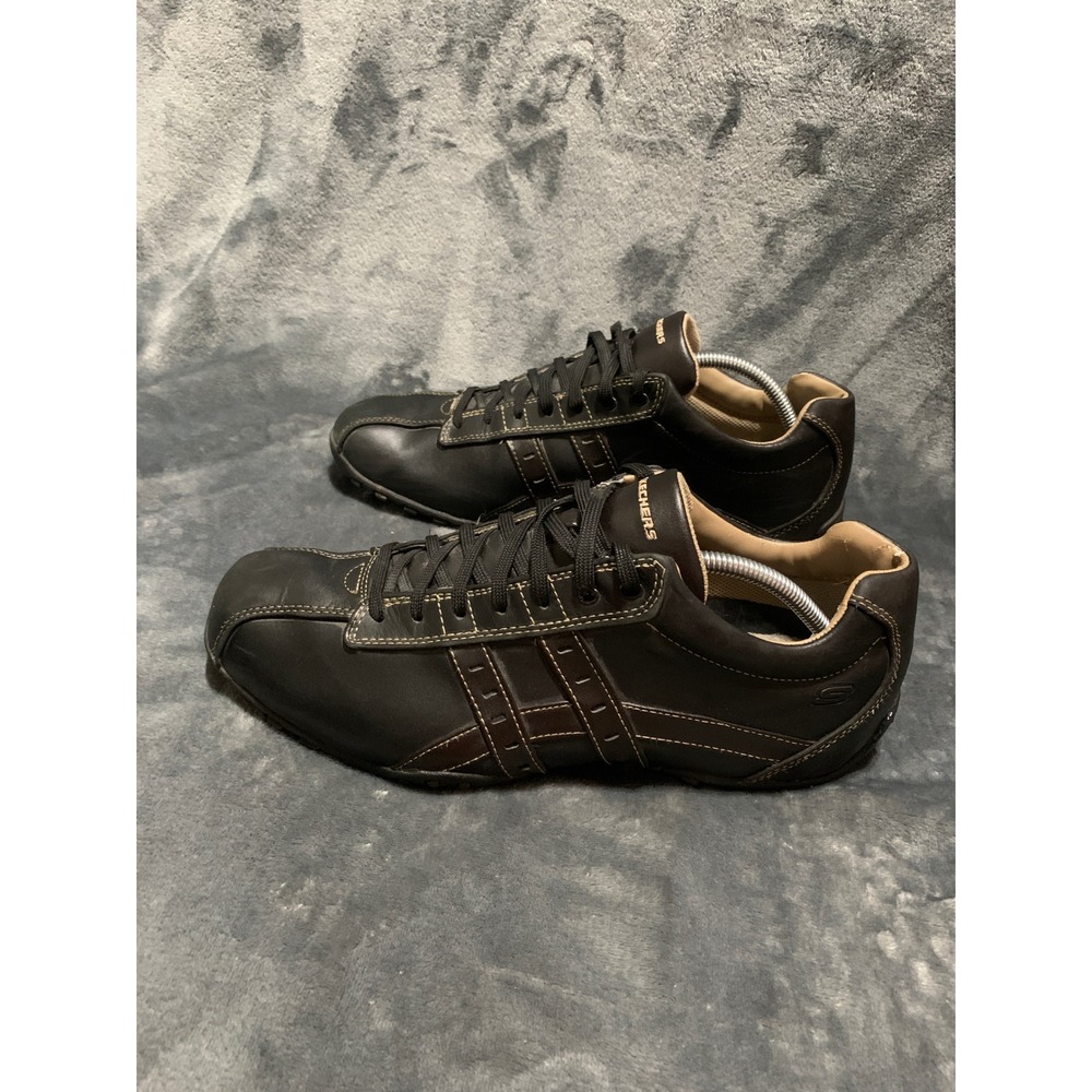 Skechers Sneaker Mens 11 Black Leather Contrast Stitch SN 60488